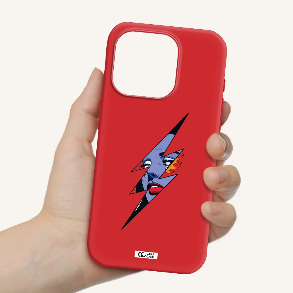 A Lightning Bolt With A Woman's Face Apple Iphone 15 Pro Silicone Imperial Red Case