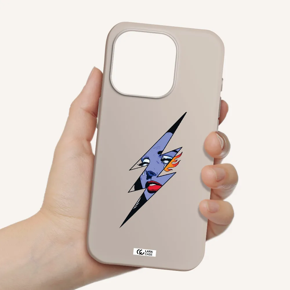 A Lightning Bolt With A Woman's Face Apple Iphone 15 Pro Silicone Stone Case