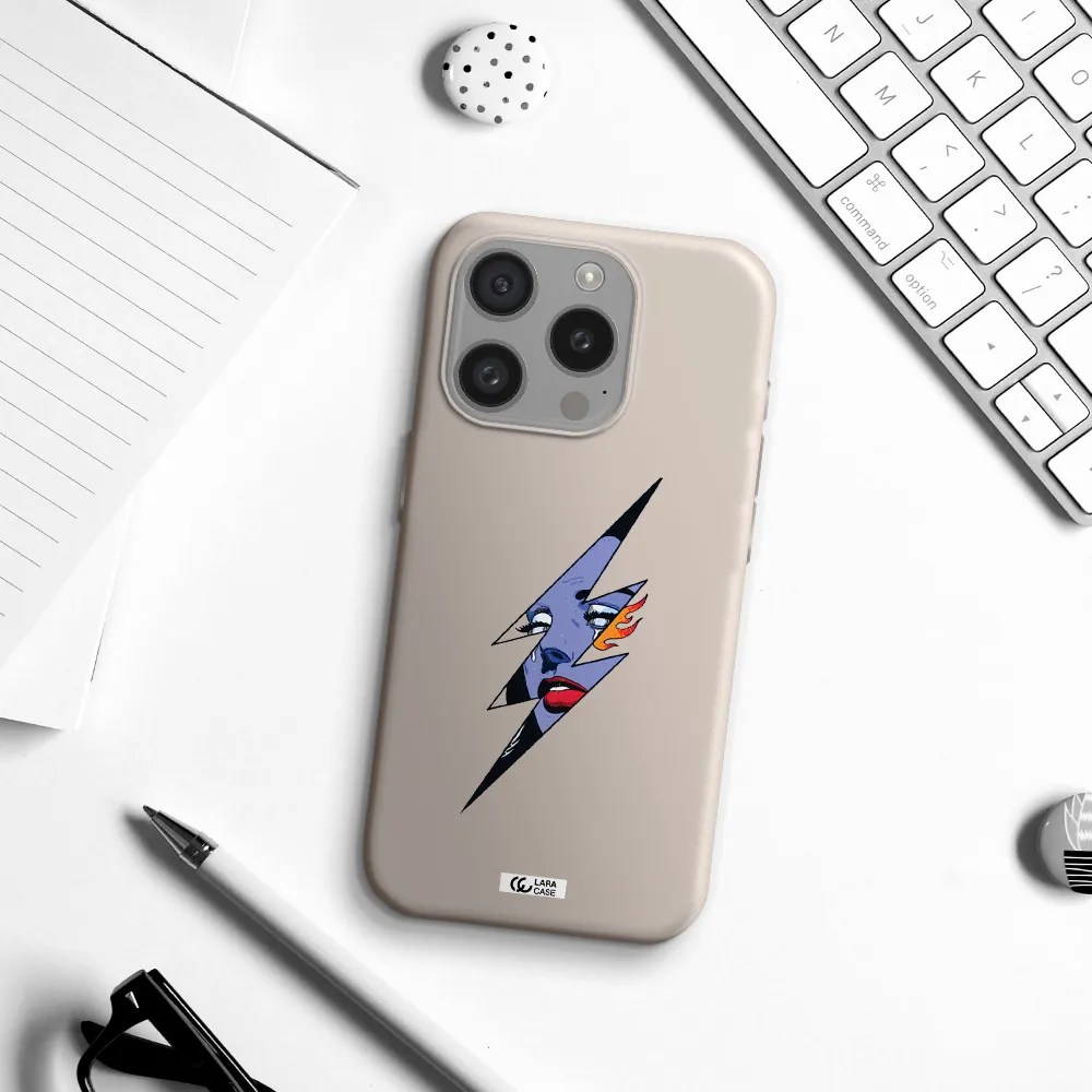 A Lightning Bolt With A Woman's Face Apple Iphone 15 Pro Silicone Stone Case