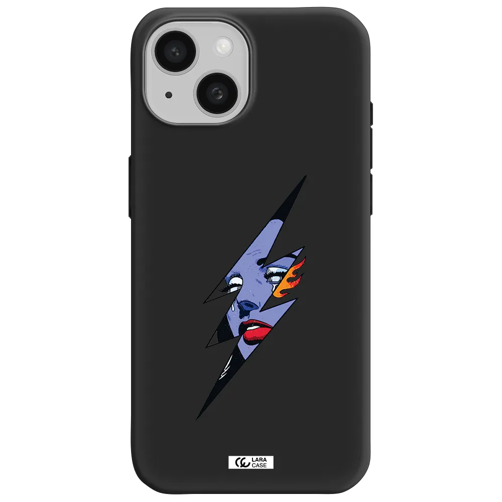 a lightning bolt with a woman's face Apple iPhone 15 Silicone black Case