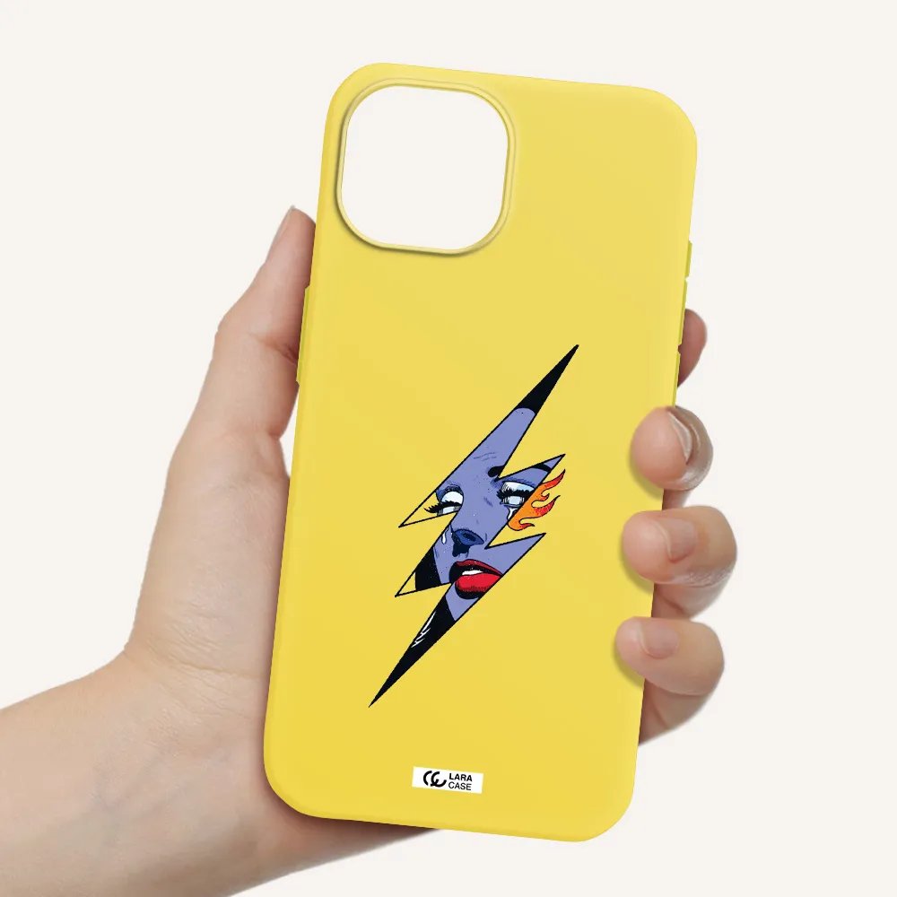 a lightning bolt with a woman's face Apple iPhone 15 Silicone canary yellow Case