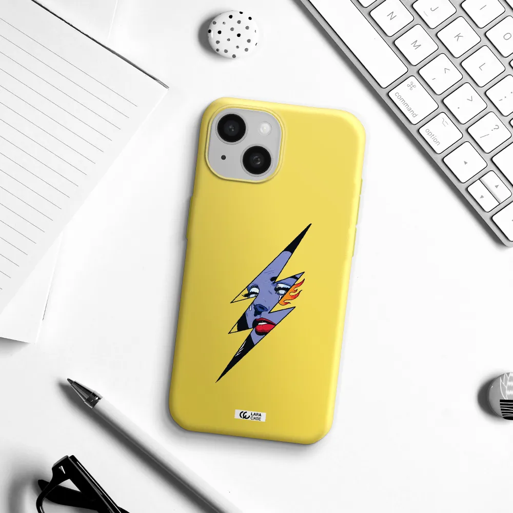 a lightning bolt with a woman's face Apple iPhone 15 Silicone canary yellow Case