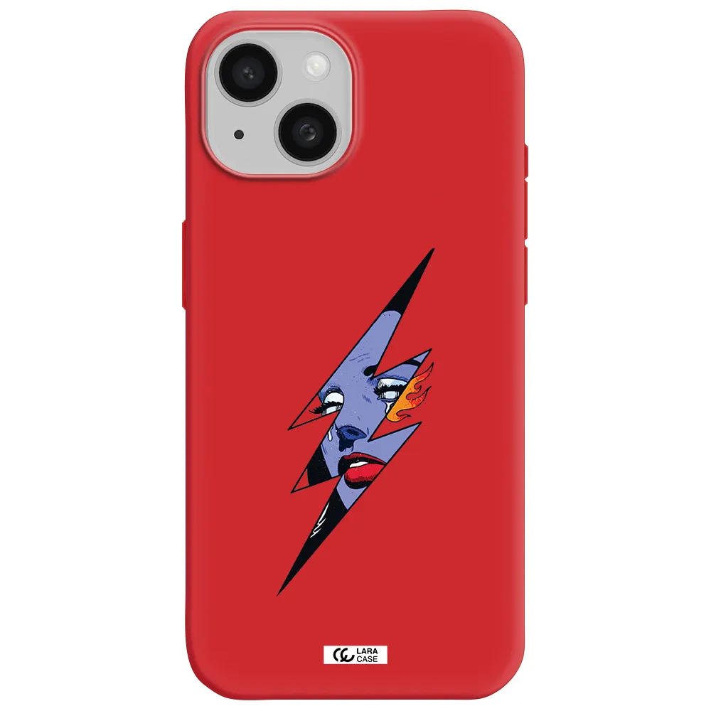 A Lightning Bolt With A Woman's Face Apple Iphone 15 Silicone Imperial Red Case