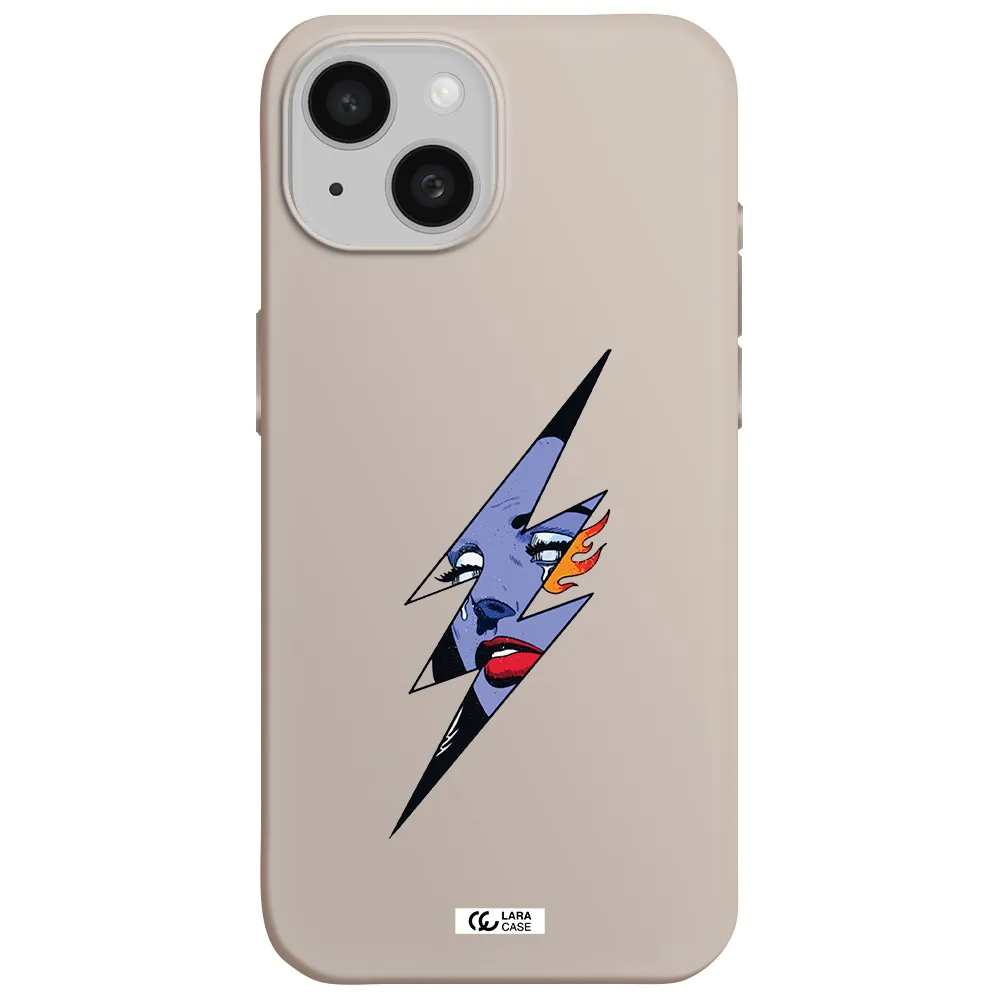 a lightning bolt with a woman's face Apple iPhone 15 Silicone Stone Case