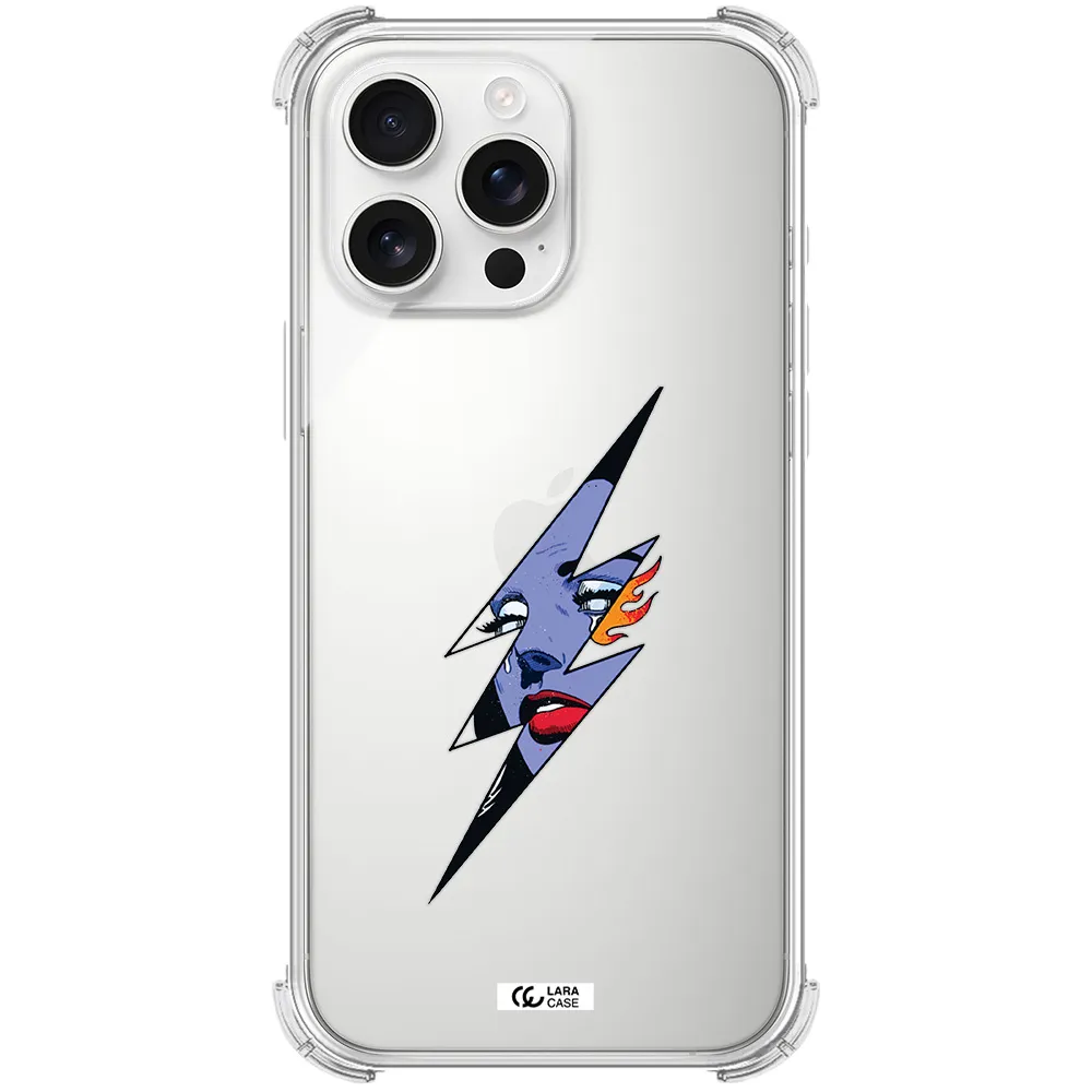 A Lightning Bolt With A Woman's Face Apple Iphone 16 Pro Max Clear Pc Case