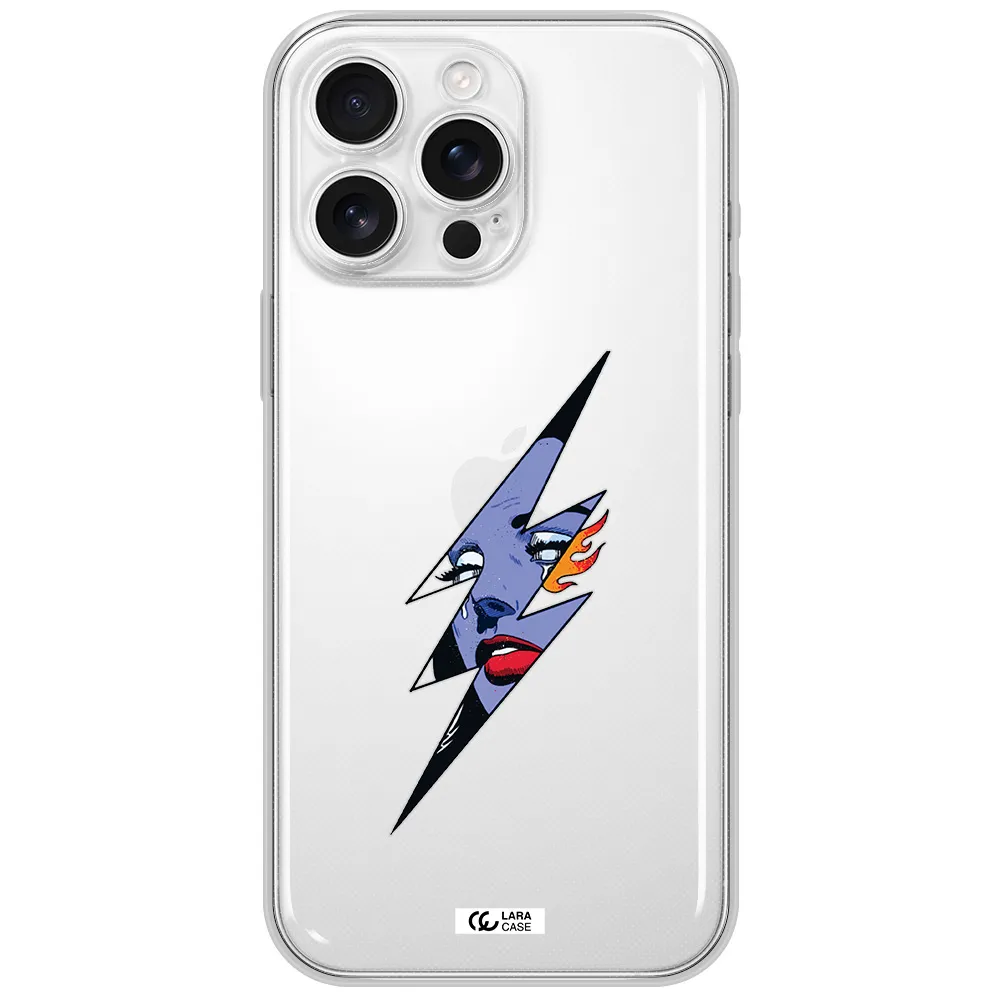 A Lightning Bolt With A Woman's Face Apple Iphone 16 Pro Max Clear Tpu Case