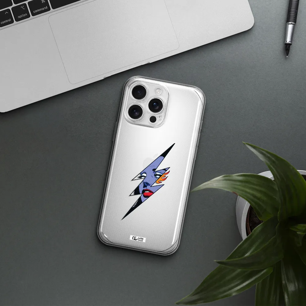 A Lightning Bolt With A Woman's Face Apple Iphone 16 Pro Max Clear Tpu Case