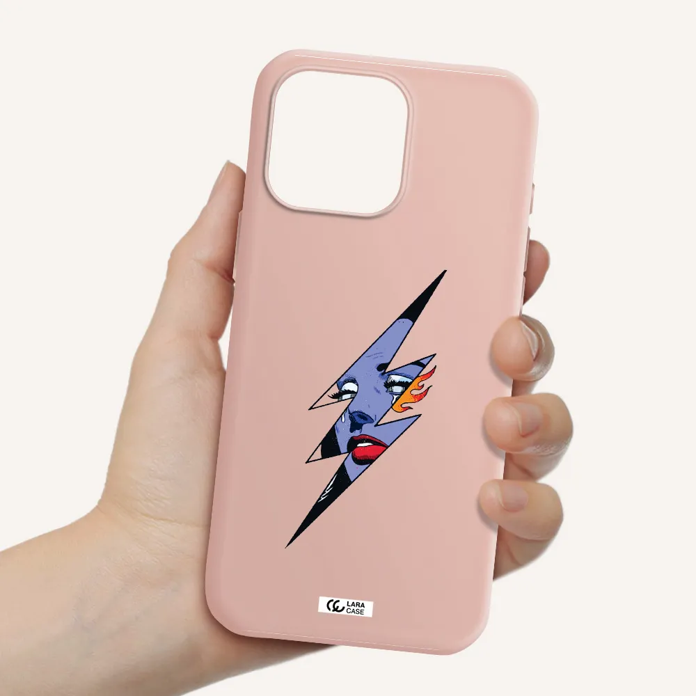 A Lightning Bolt With A Woman's Face Apple Iphone 16 Pro Max Silicone Pastel Pink Case