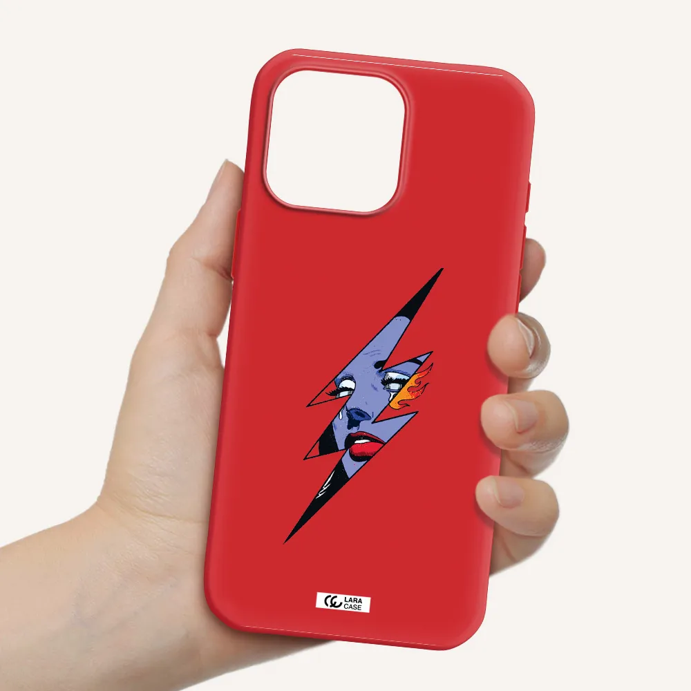 A Lightning Bolt With A Woman's Face Apple Iphone 16 Pro Max Silicone Stone Case