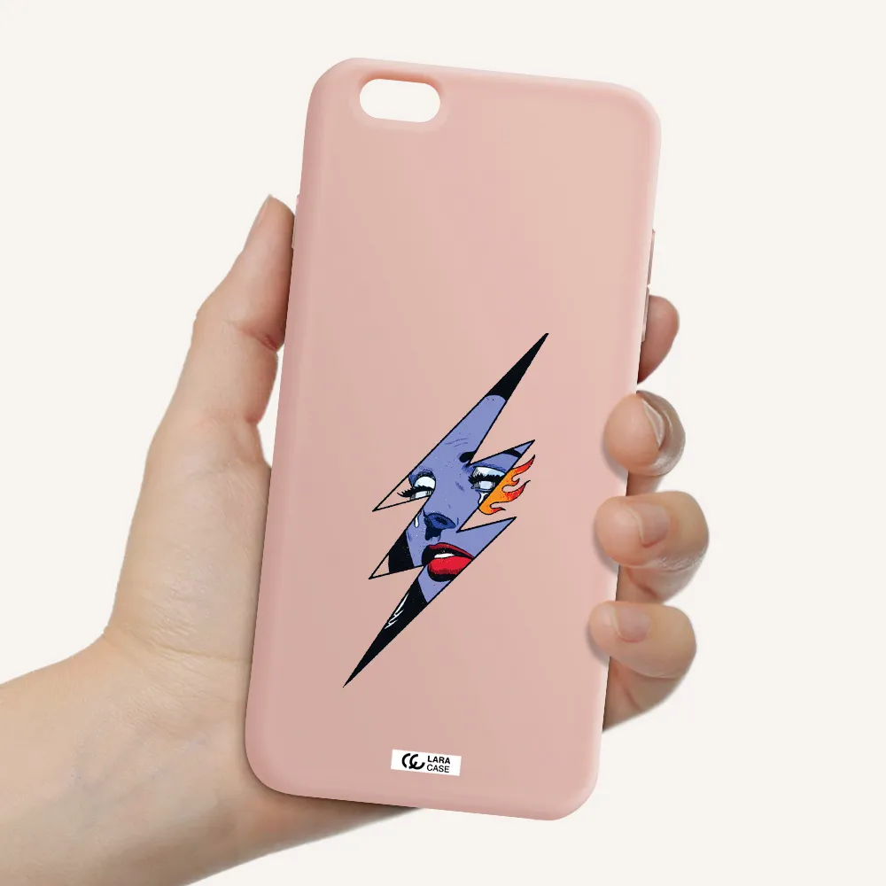 a lightning bolt with a woman's face Apple iPhone 6 plus Silicone pastel pink Case