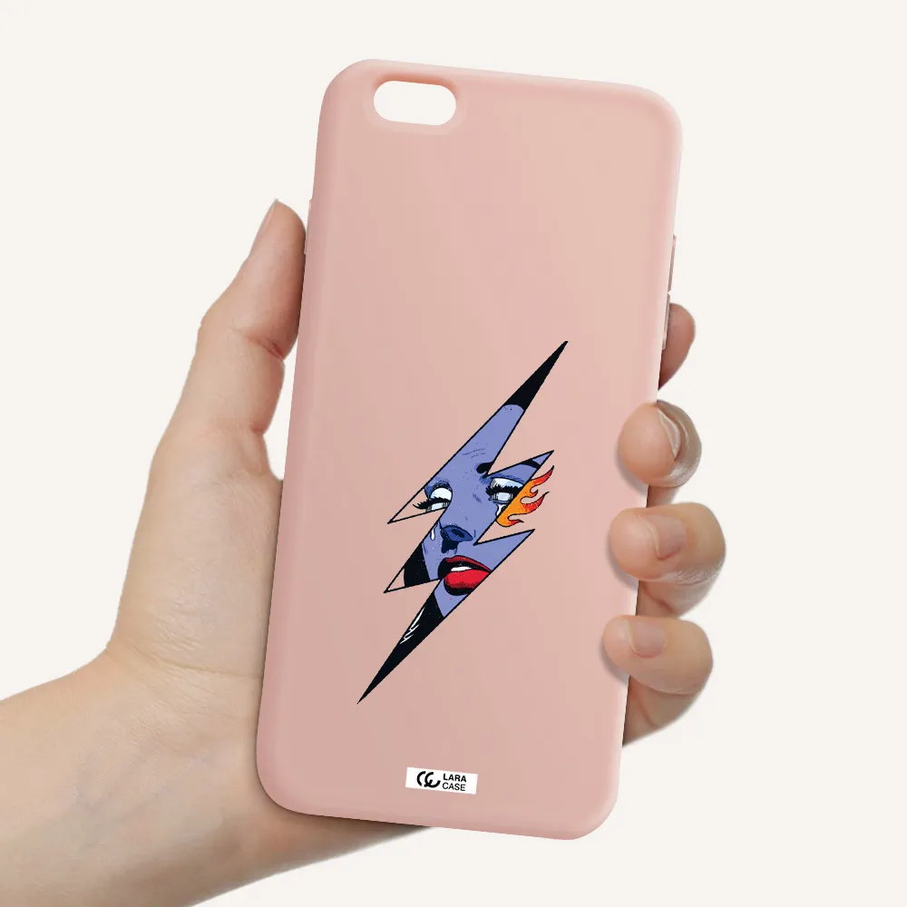 a lightning bolt with a woman's face Apple iPhone 6 s plus Silicone pastel pink Case