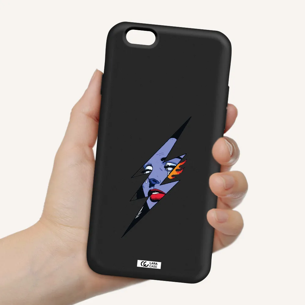 a lightning bolt with a woman's face Apple iPhone 6 Silicone black Case