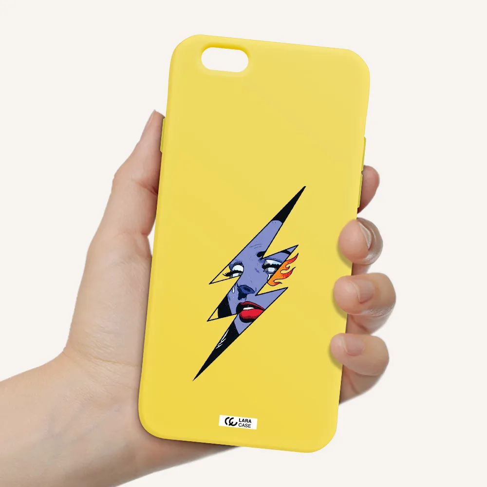 a lightning bolt with a woman's face Apple iPhone 6 Silicone canary yellow Case