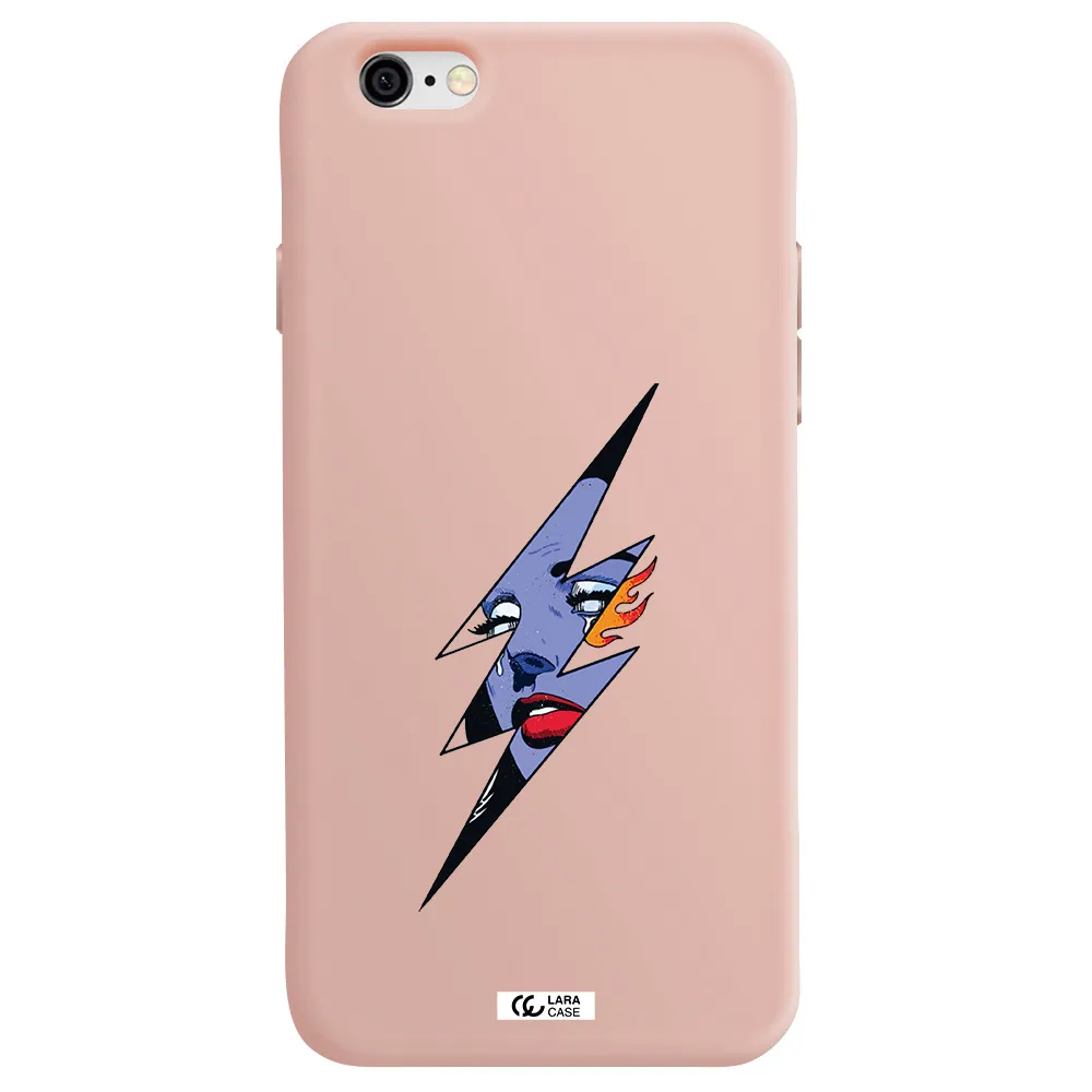 a lightning bolt with a woman's face Apple iPhone 6 Silicone pastel pink Case