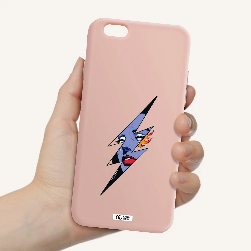 a lightning bolt with a woman's face Apple iPhone 6 Silicone pastel pink Case