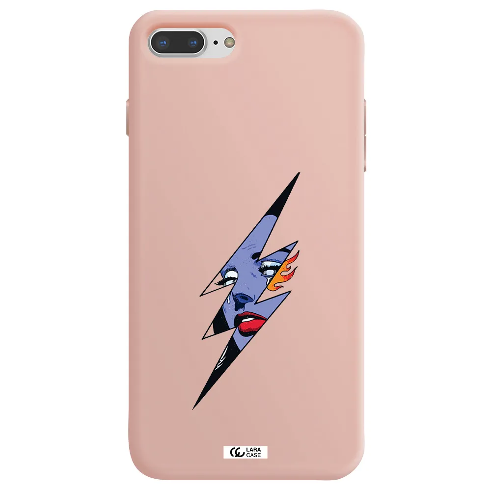 a lightning bolt with a woman's face Apple iPhone 7 plus Silicone pastel pink Case