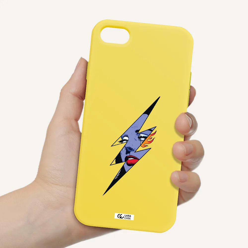 a lightning bolt with a woman's face Apple iPhone 7 Silicone canary yellow Case