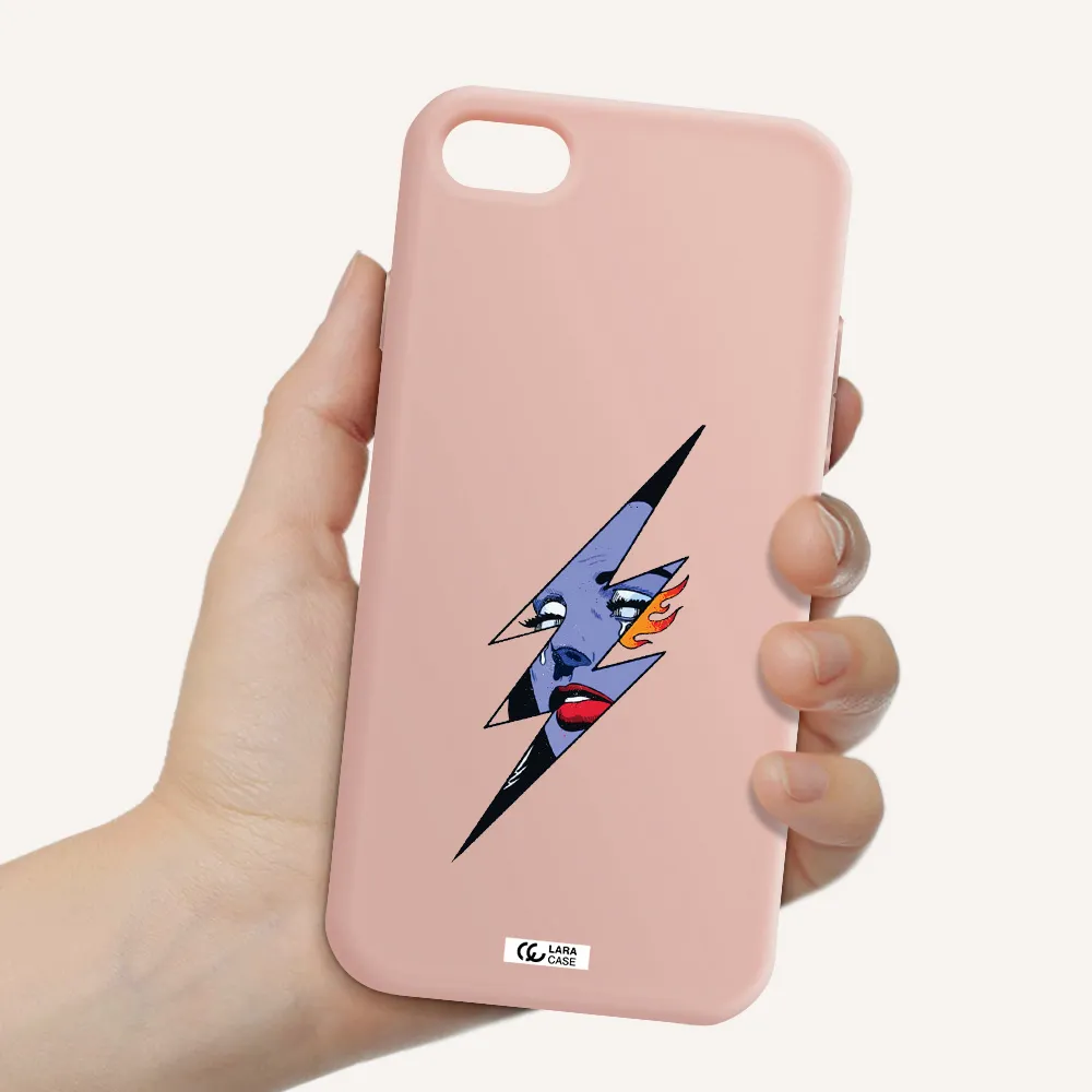 a lightning bolt with a woman's face Apple iPhone 7 Silicone pastel pink Case