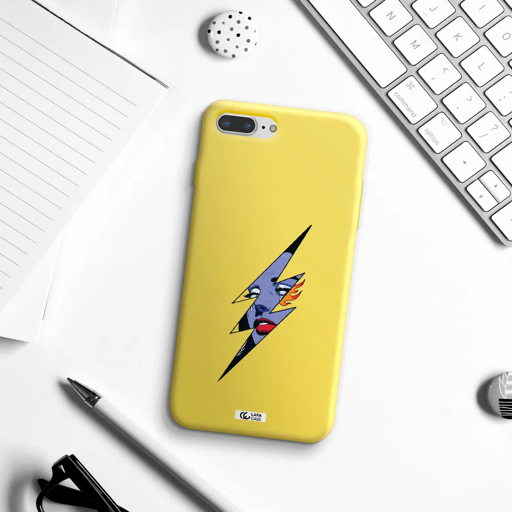 a lightning bolt with a woman's face Apple iPhone 8 plus Silicone canary yellow Case