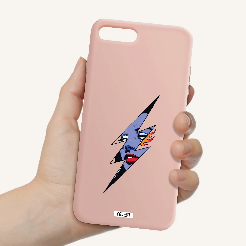 a lightning bolt with a woman's face Apple iPhone 8 plus Silicone pastel pink Case