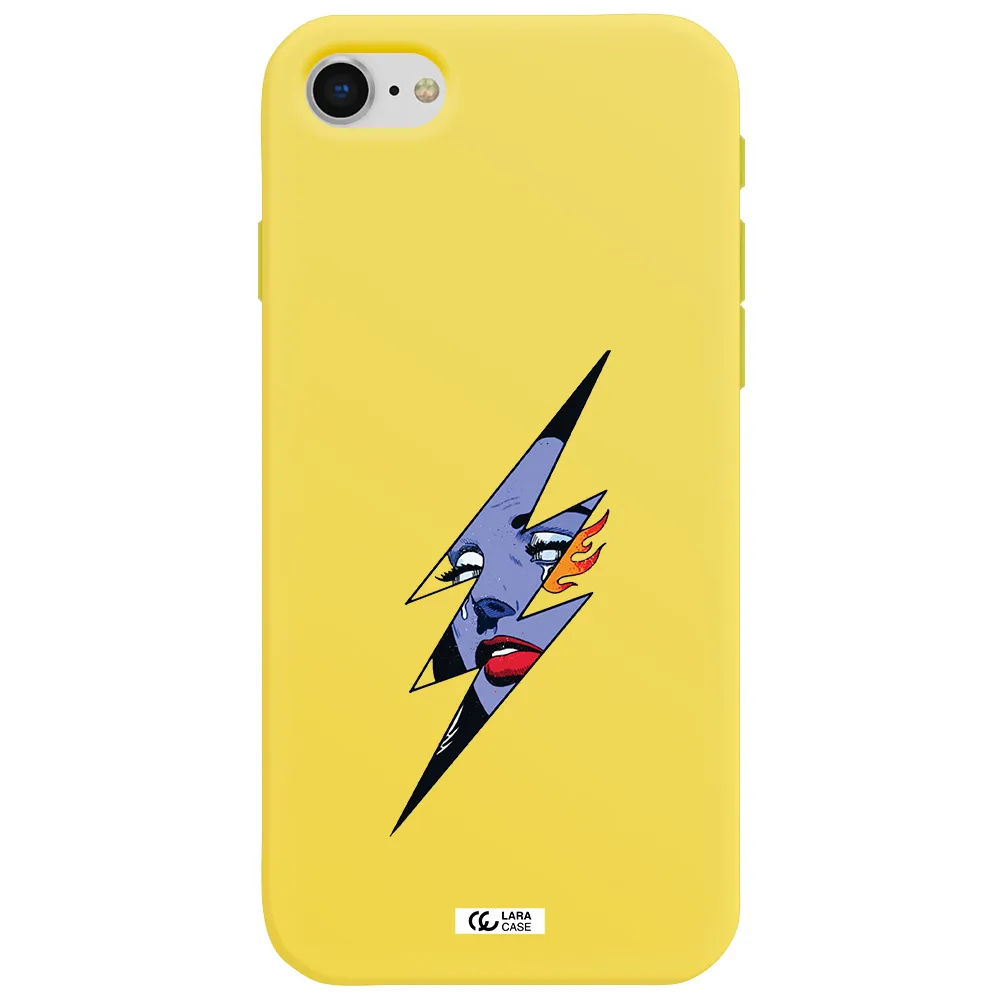 a lightning bolt with a woman's face Apple iPhone se 2020 Silicone canary yellow Case