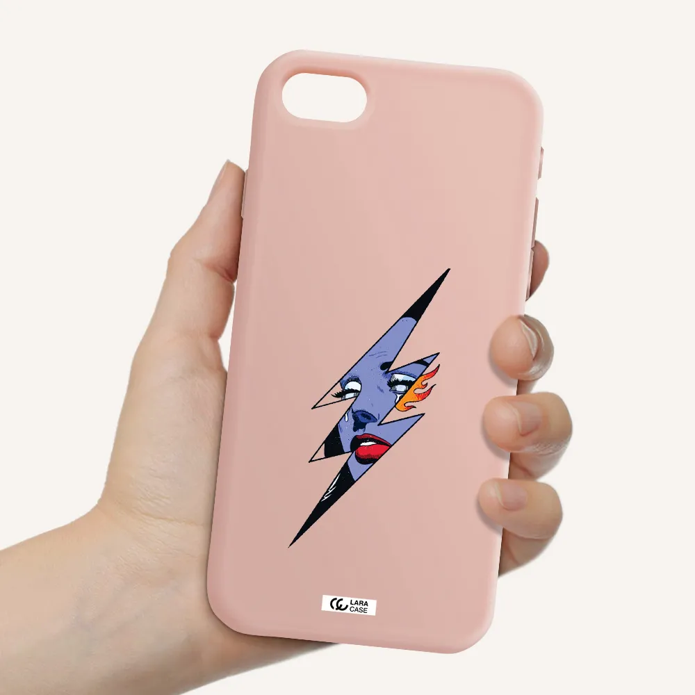 a lightning bolt with a woman's face Apple iPhone se 2020 Silicone pastel pink Case