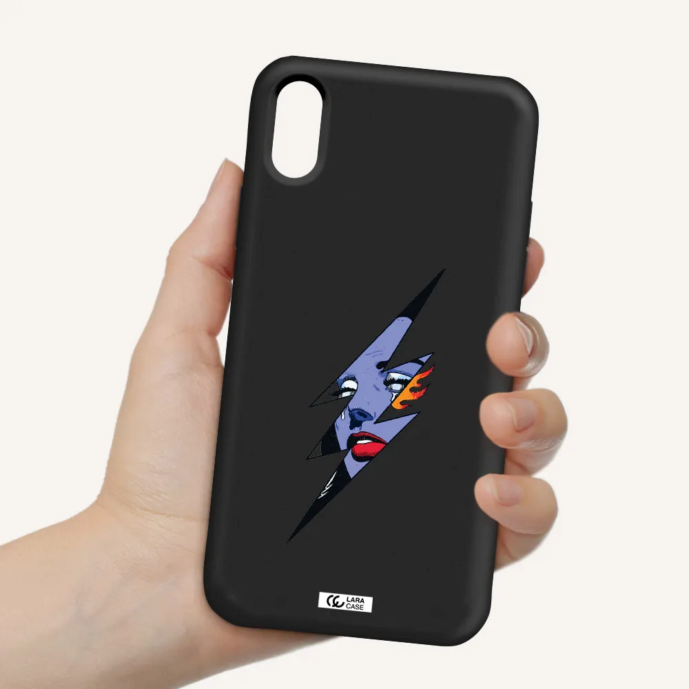 a lightning bolt with a woman's face Apple iPhone X Silicone black Case