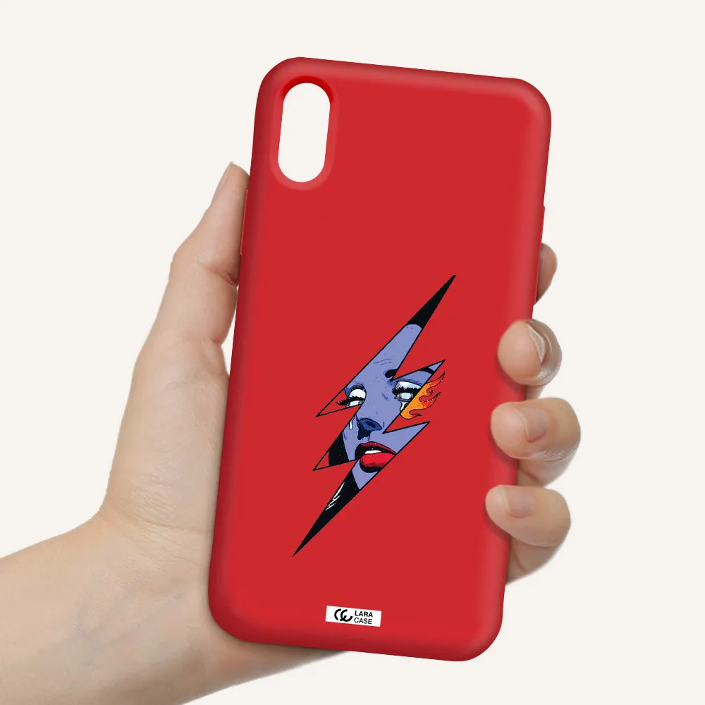 a lightning bolt with a woman's face Apple iPhone X Silicone Imperial Red Case