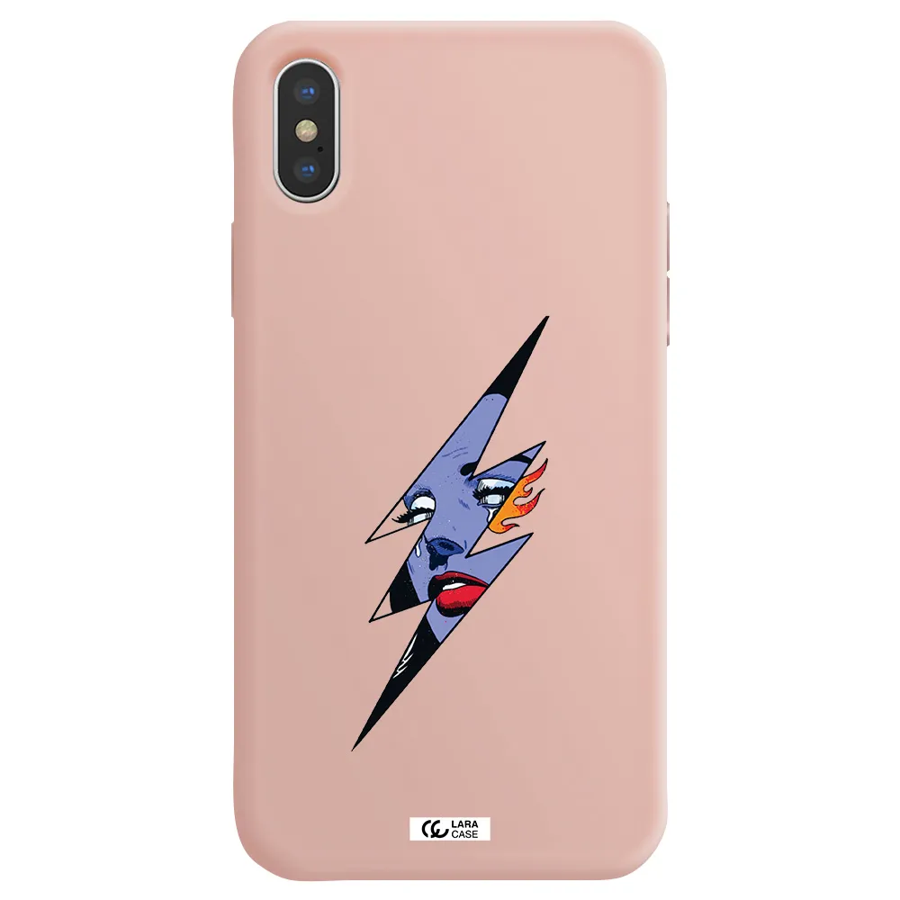 a lightning bolt with a woman's face Apple iPhone X Silicone pastel pink Case