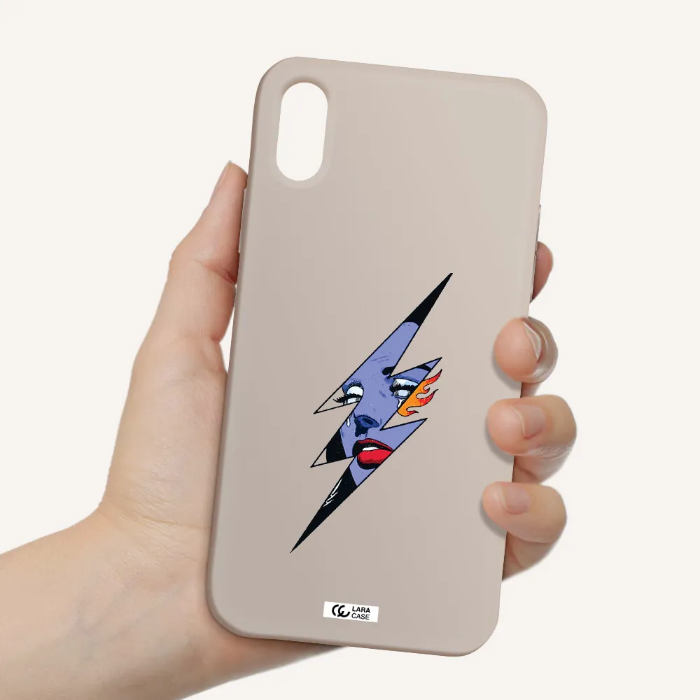 a lightning bolt with a woman's face Apple iPhone X Silicone Stone Case