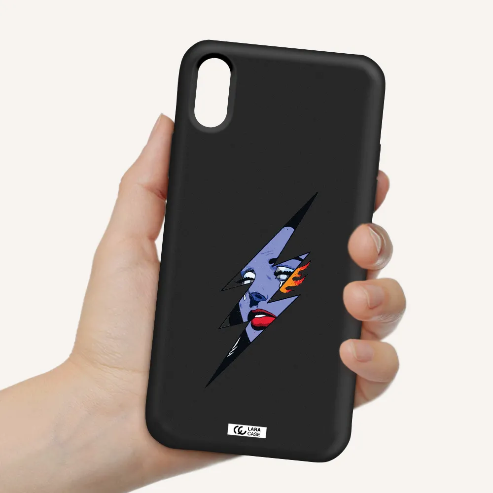 a lightning bolt with a woman's face Apple iPhone XS Silicone black Case