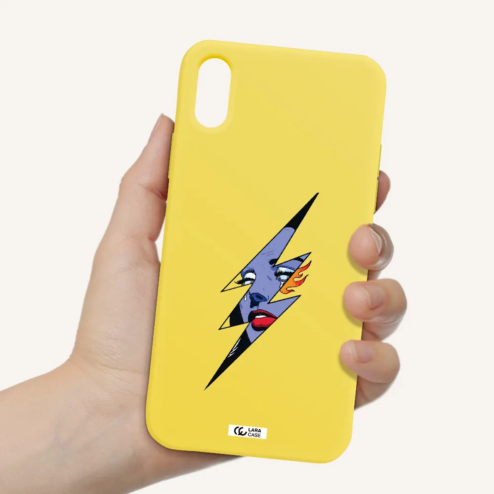 a lightning bolt with a woman's face Apple iPhone XS Silicone canary yellow Case