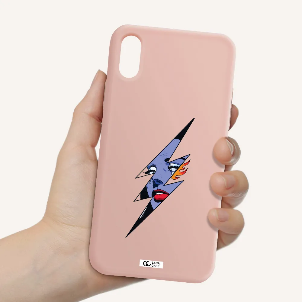 a lightning bolt with a woman's face Apple iPhone XS Silicone pastel pink Case
