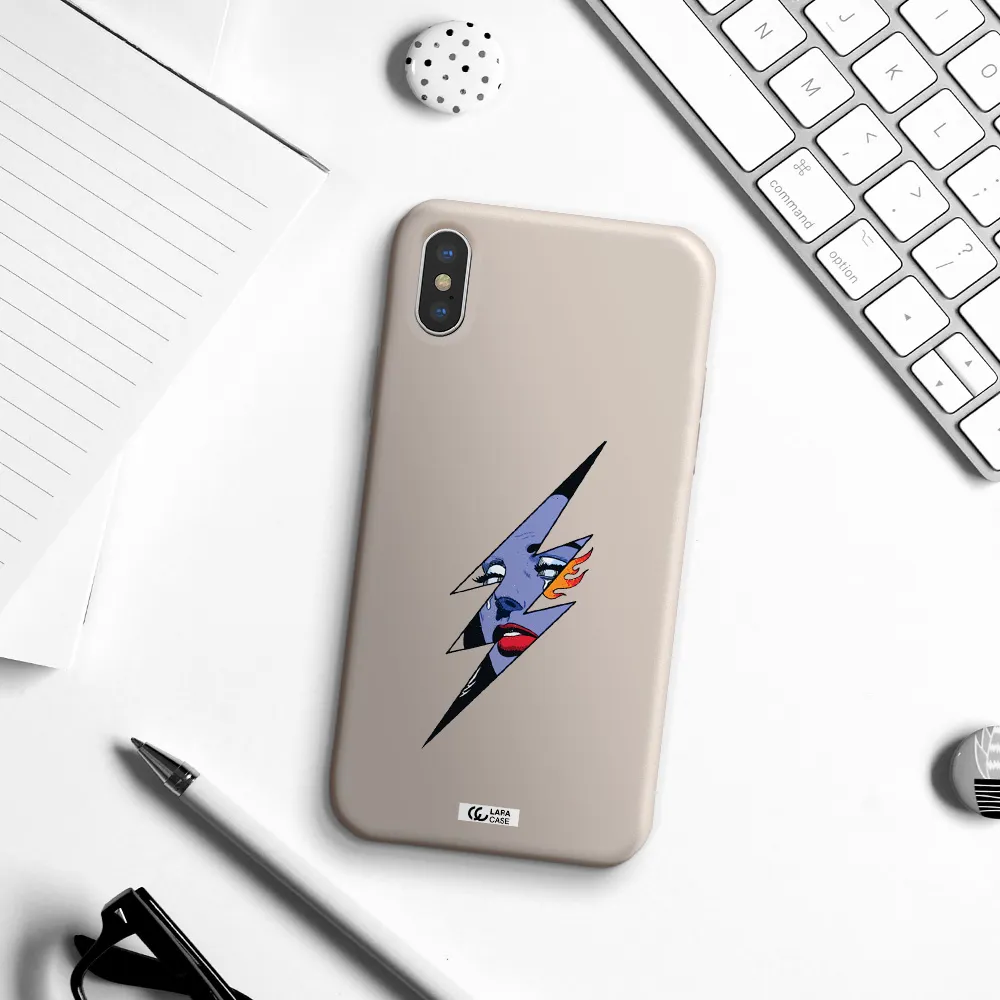 a lightning bolt with a woman's face Apple iPhone XS Silicone Stone Case