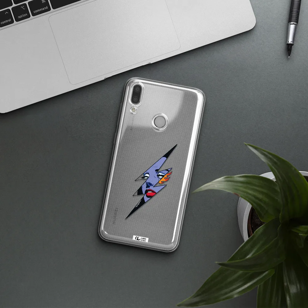 a lightning bolt with a woman's face Huawei Y9 2019 Clear TPU Case