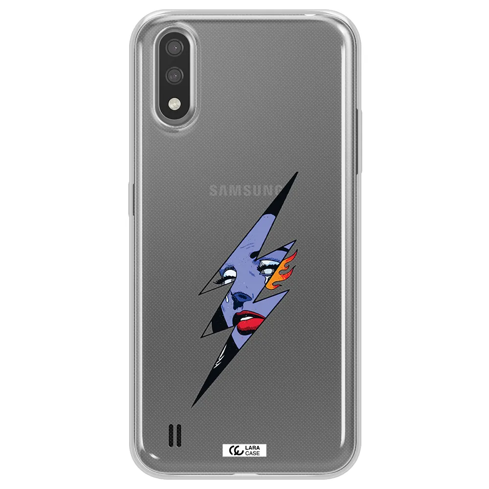 a lightning bolt with a woman's face Samsung A01 Clear TPU Case