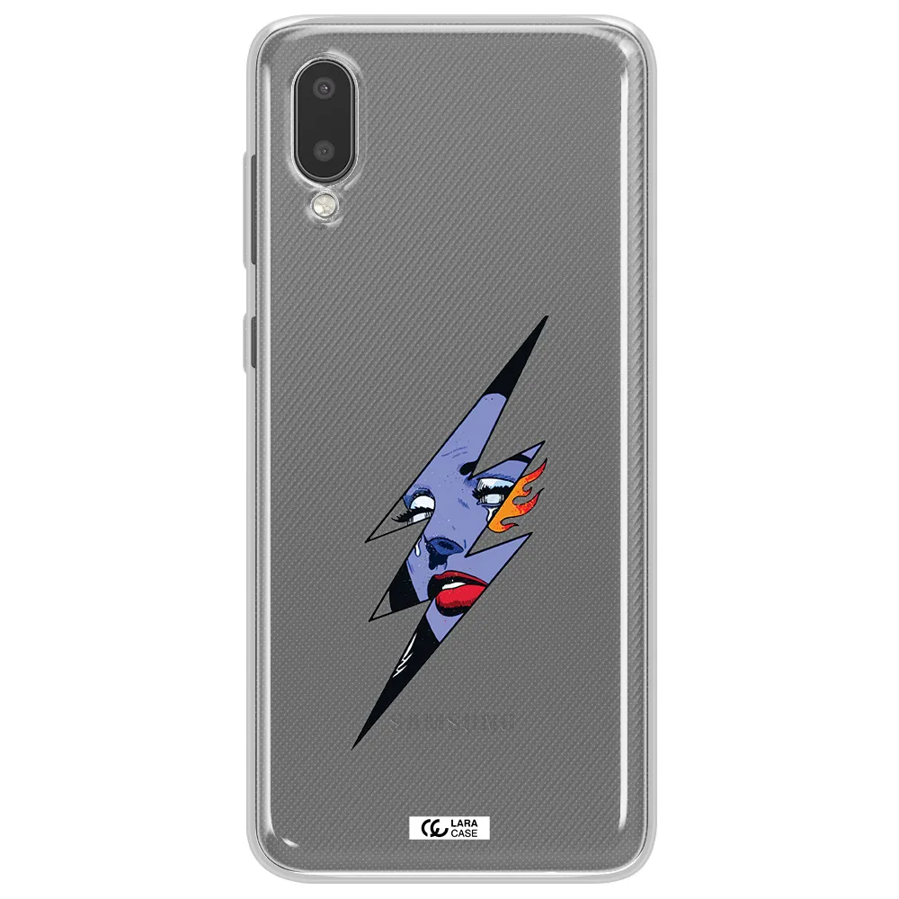 a lightning bolt with a woman's face Samsung A02 Clear TPU Case