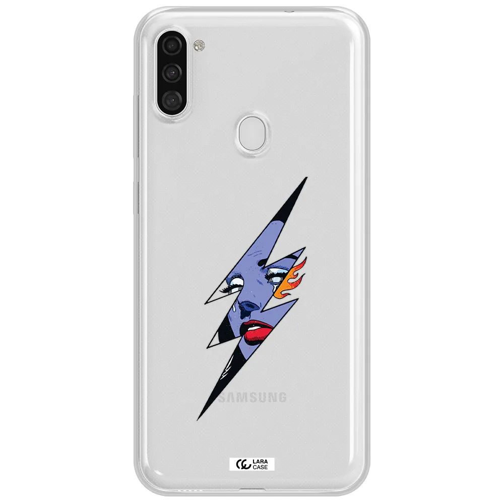 a lightning bolt with a woman's face Samsung A11 Clear TPU Case