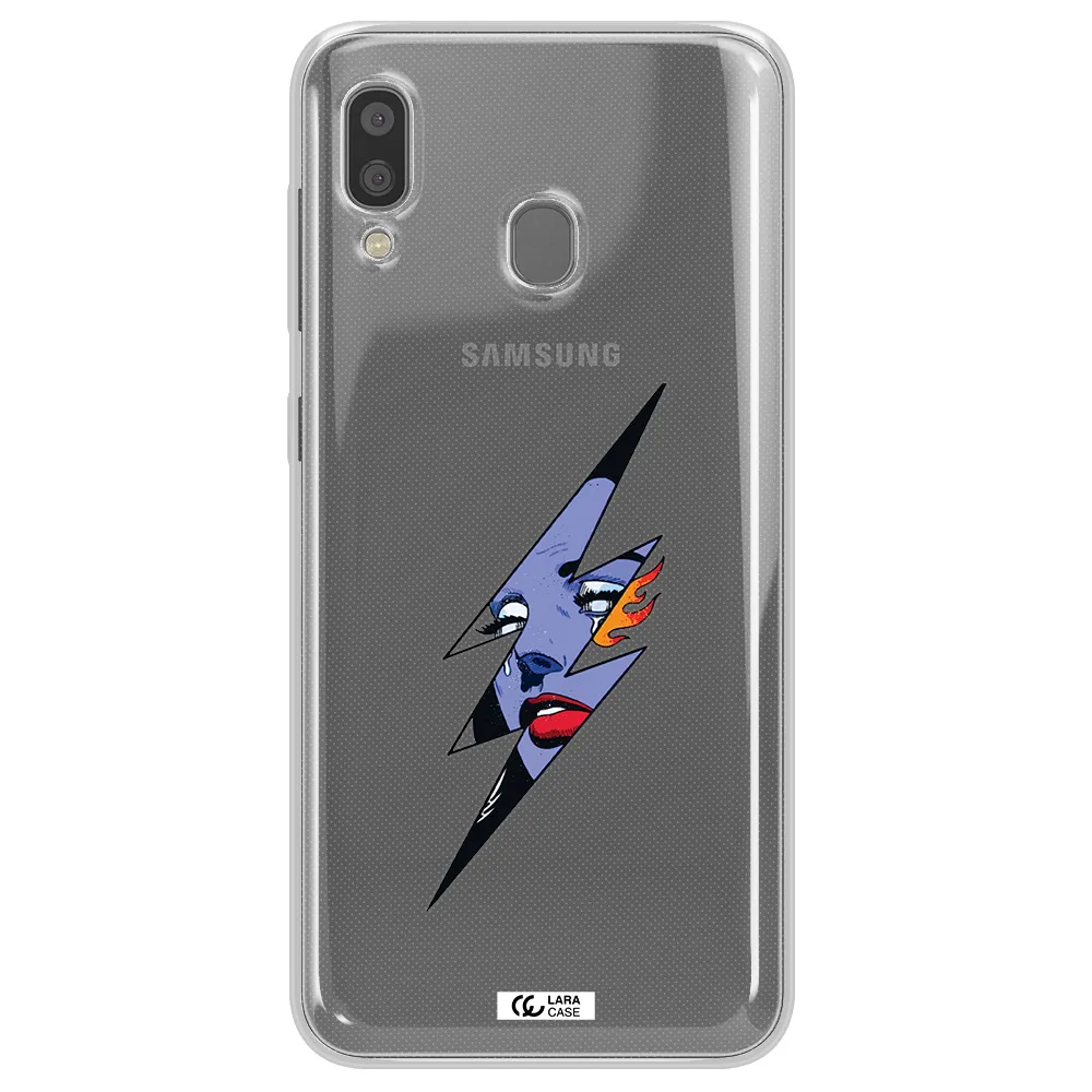 a lightning bolt with a woman's face Samsung A20 Clear TPU Case