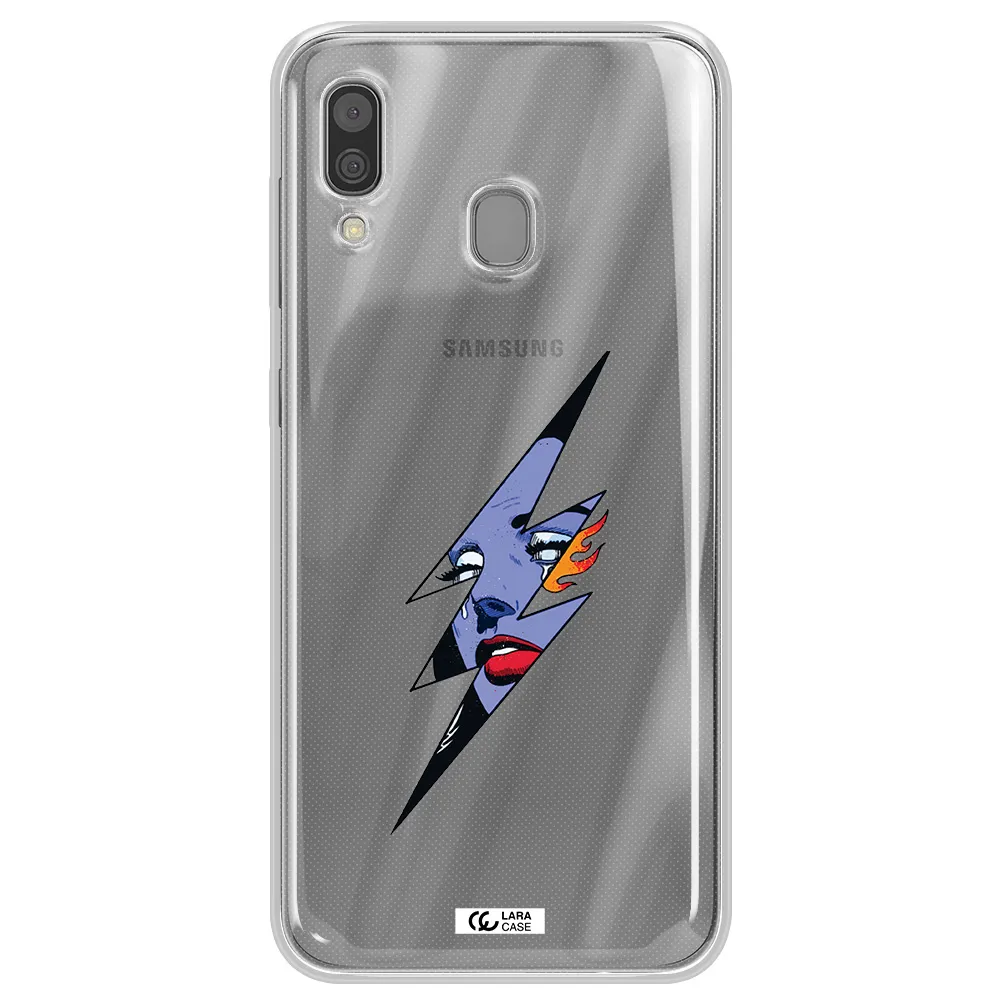 a lightning bolt with a woman's face Samsung A30 Clear TPU Case