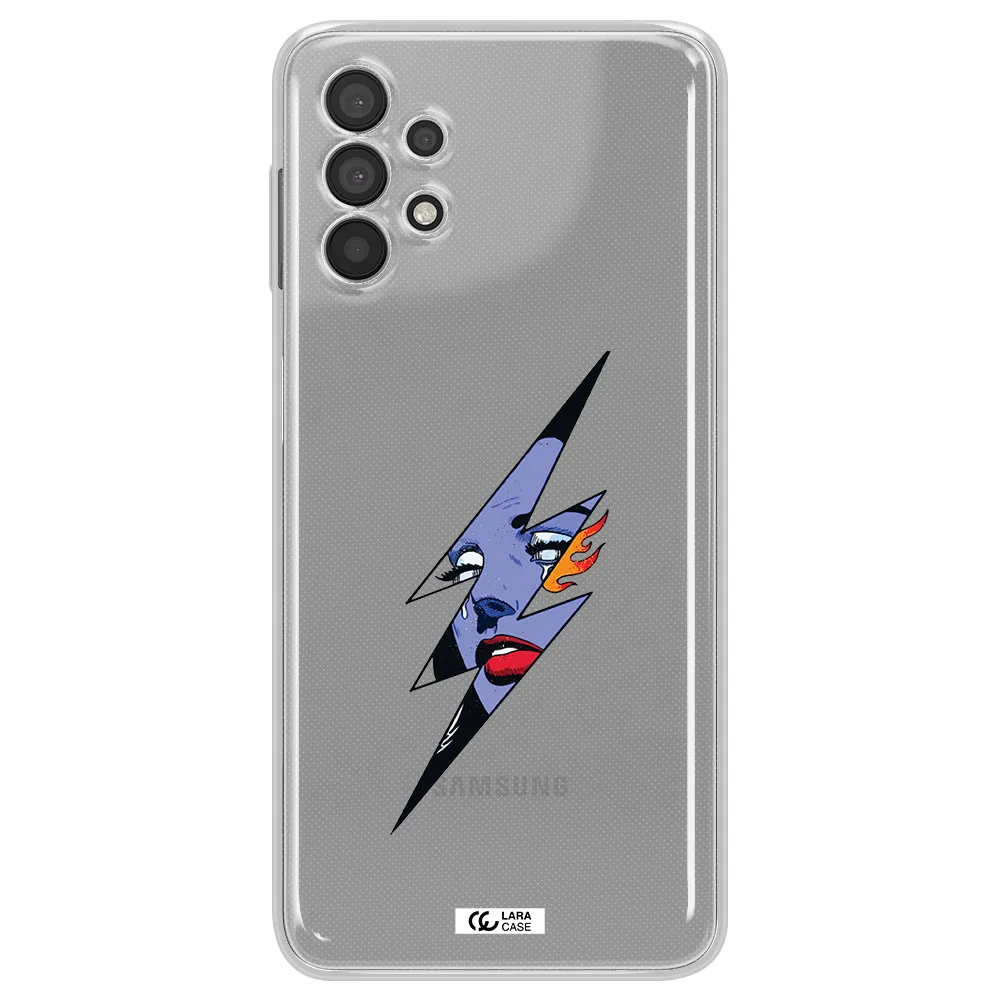 a lightning bolt with a woman's face Samsung A32 Clear TPU Case