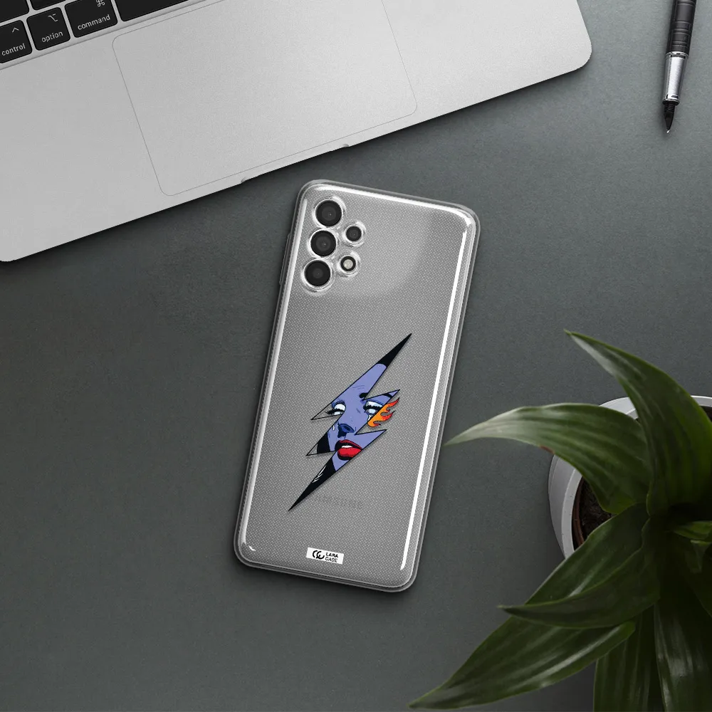 a lightning bolt with a woman's face Samsung A32 Clear TPU Case
