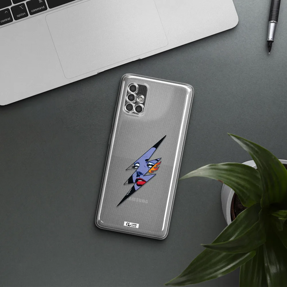 A Lightning Bolt With A Woman's Face Samsung A40S Clear Tpu Case