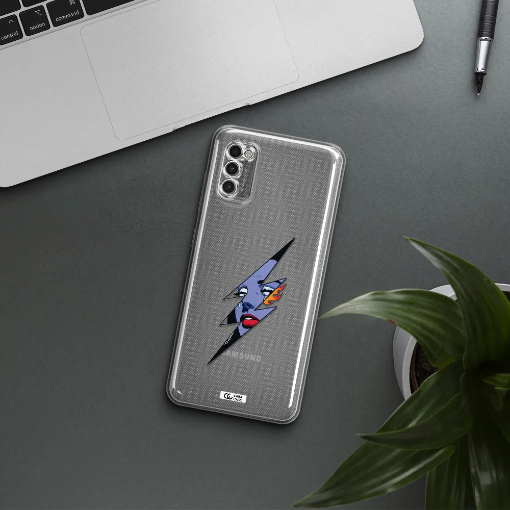 A Lightning Bolt With A Woman's Face Samsung A41 Clear Tpu Case