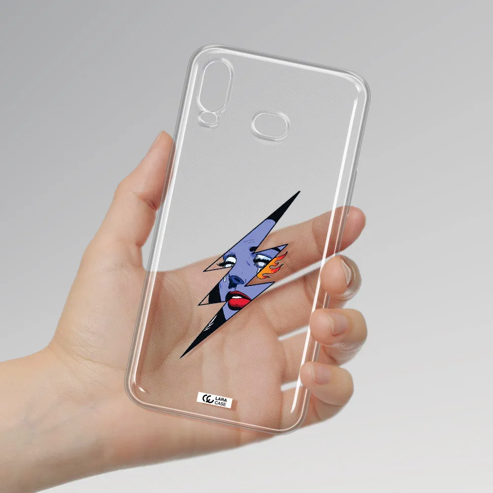 a lightning bolt with a woman's face Samsung A6S Clear TPU Case