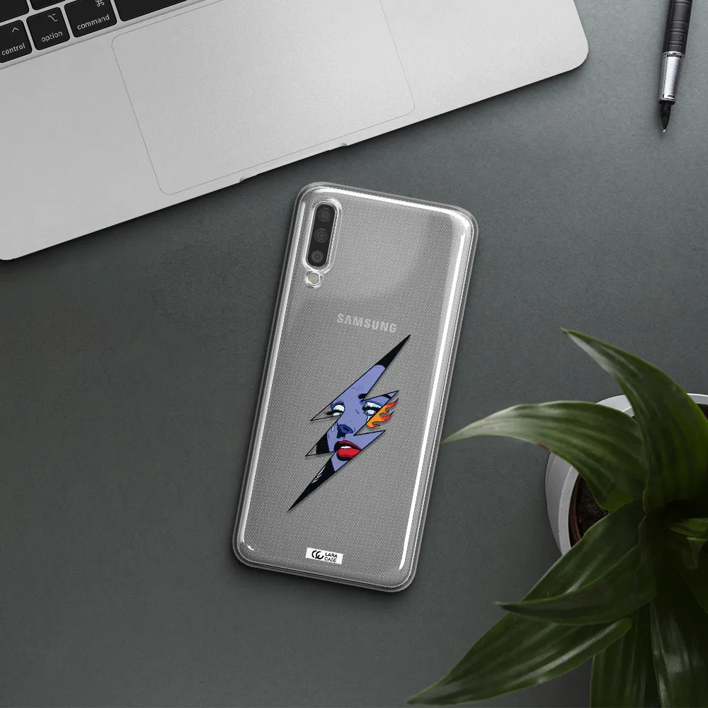 A Lightning Bolt With A Woman's Face Samsung A70S Clear Tpu Case