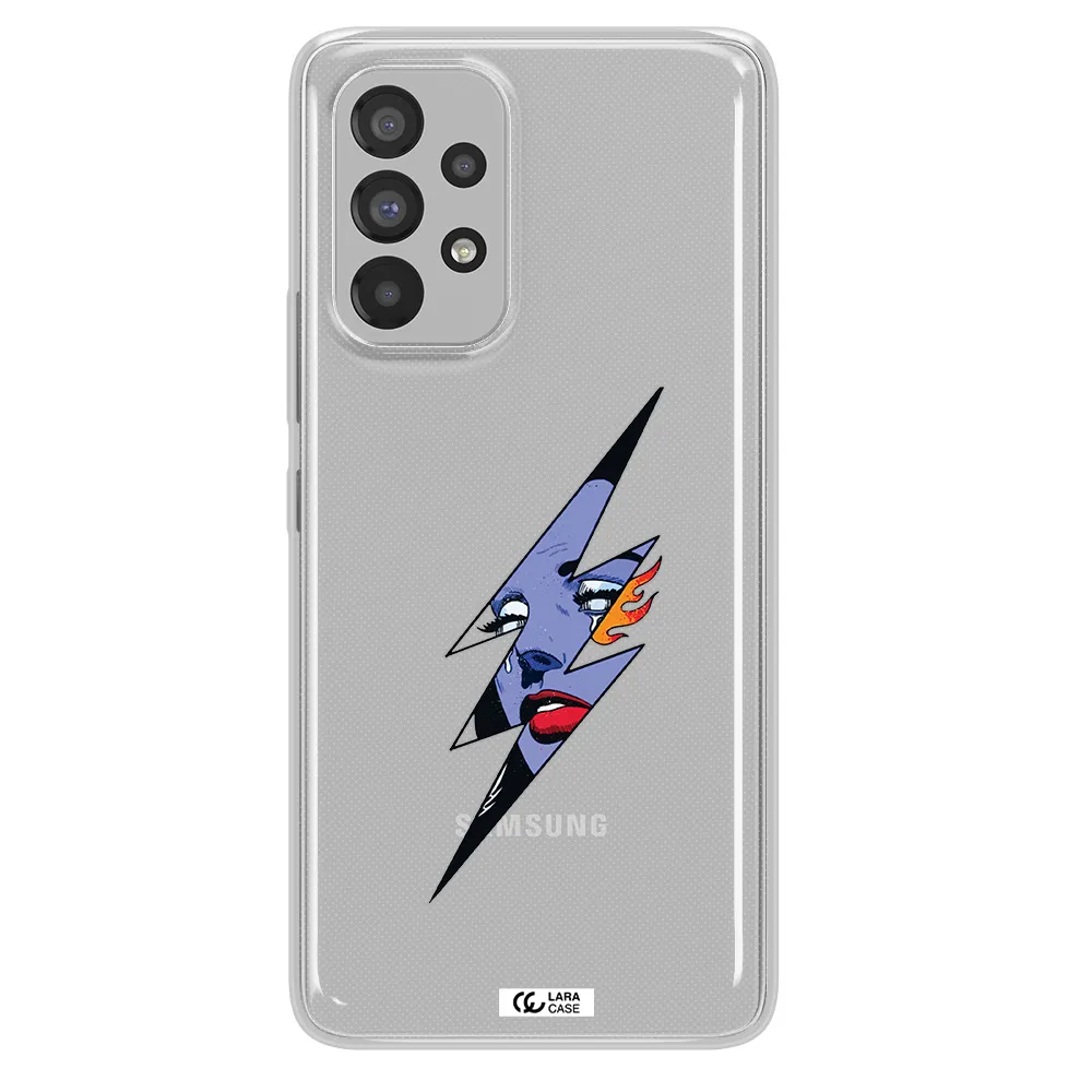 a lightning bolt with a woman's face Samsung A73 Clear TPU Case
