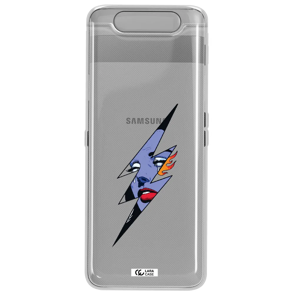 a lightning bolt with a woman's face Samsung A80 Clear TPU Case