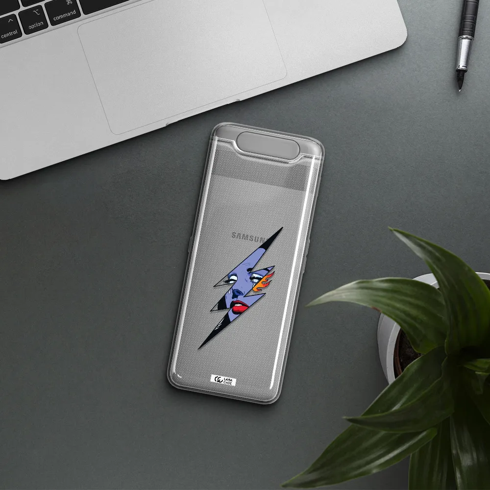 a lightning bolt with a woman's face Samsung A80 Clear TPU Case