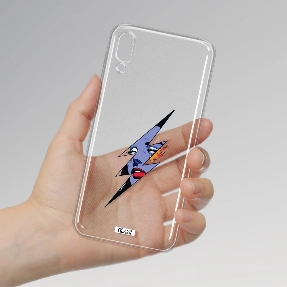 a lightning bolt with a woman's face Samsung M10 Clear TPU Case